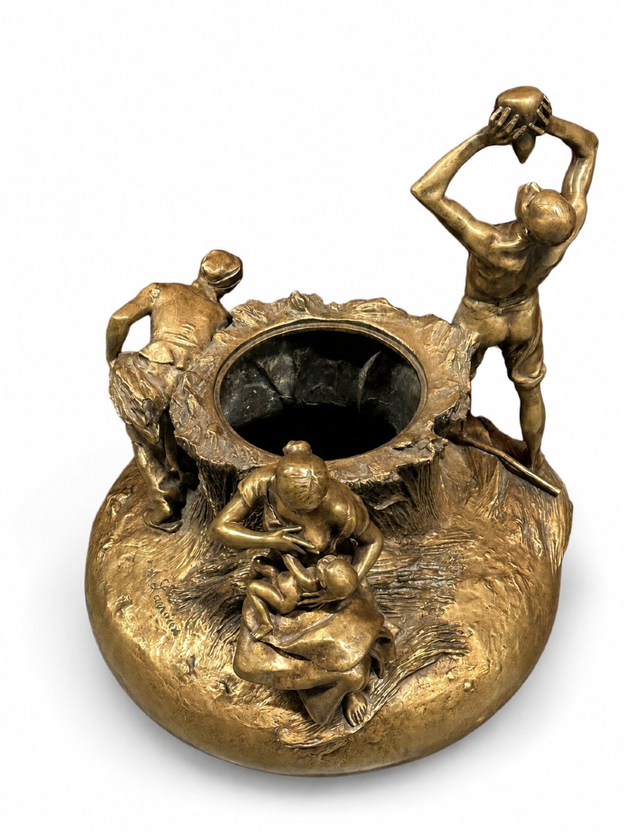 Antonin Larroux “Les Moissons” 1899 Grand vase  en Bronze Patiné-photo-8