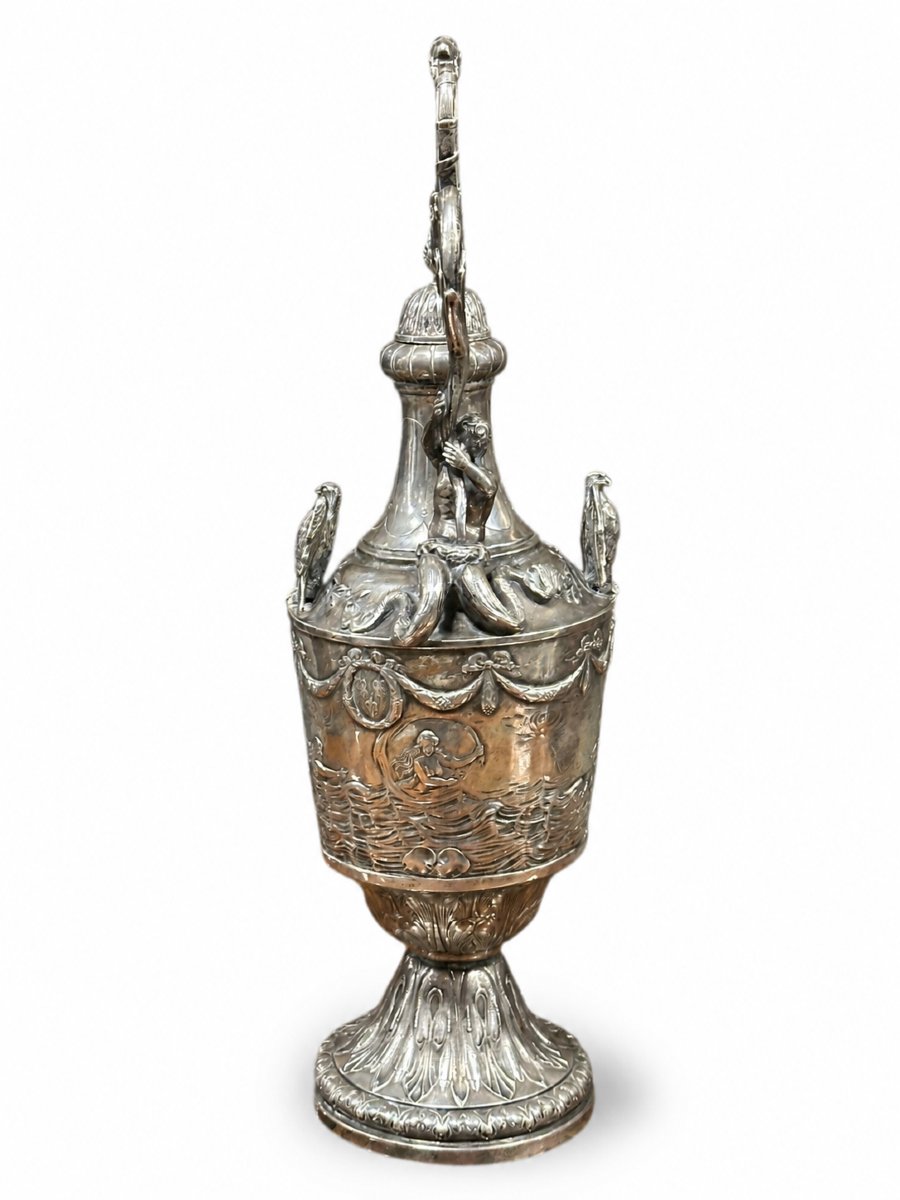 Vase-Carafe Décoratif En Argent .800, Décor Aux Tritons Et À L’Aigle 1.45kg-photo-3