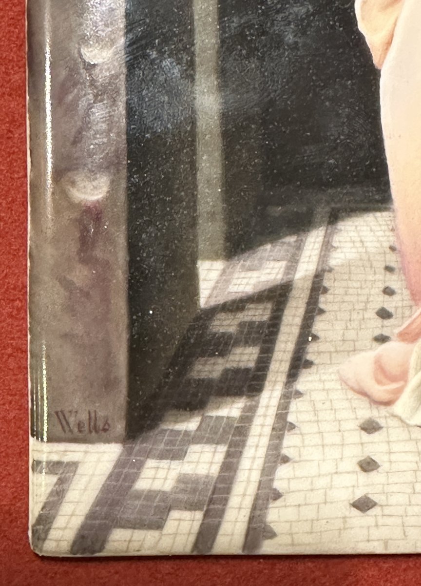 Plaque en Porcelaine, “Nydia l’aveugle”, signée Wells-photo-2