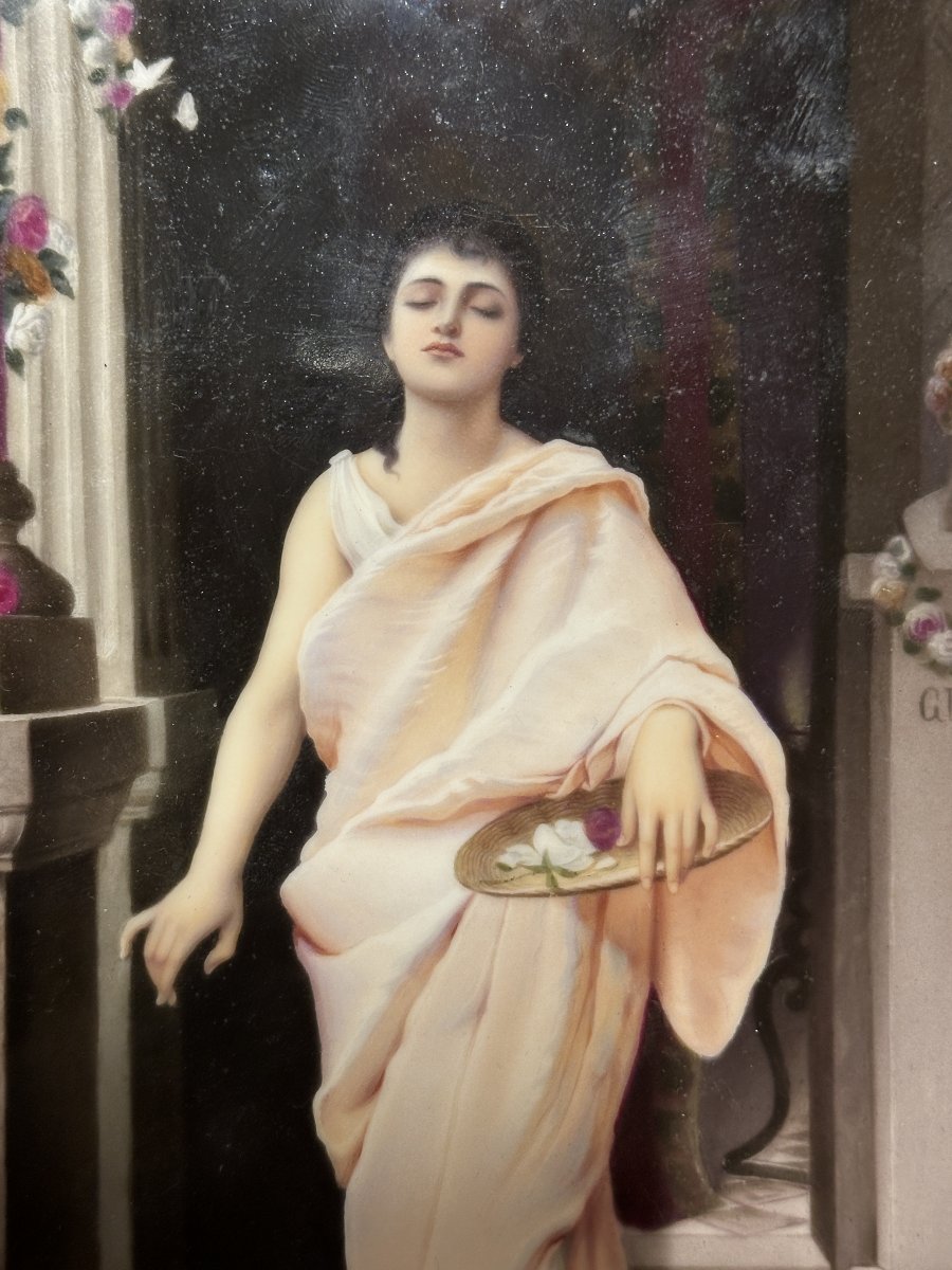 Plaque en Porcelaine, “Nydia l’aveugle”, signée Wells-photo-4