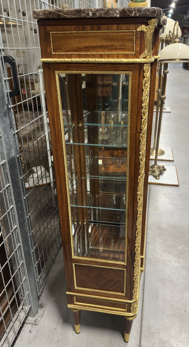 Important Vitrine By J. Zwiener, Louis XVI Style, Palissandre Gilt-bronze And Meissen Porcelain-photo-6