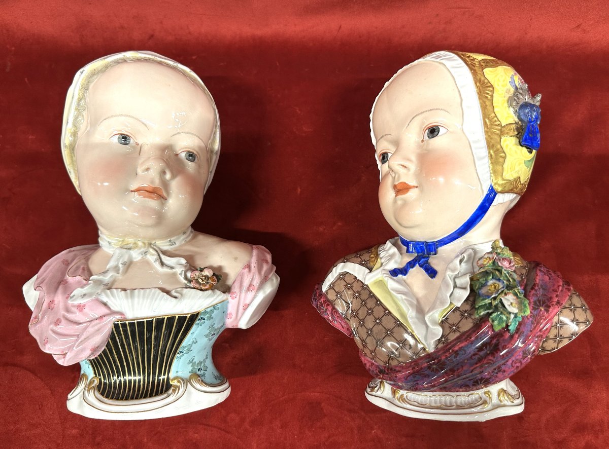 Paire de Bustes d’enfants de la Maison de Bourbon, Meissen, d’après J. J. Kändler-photo-5