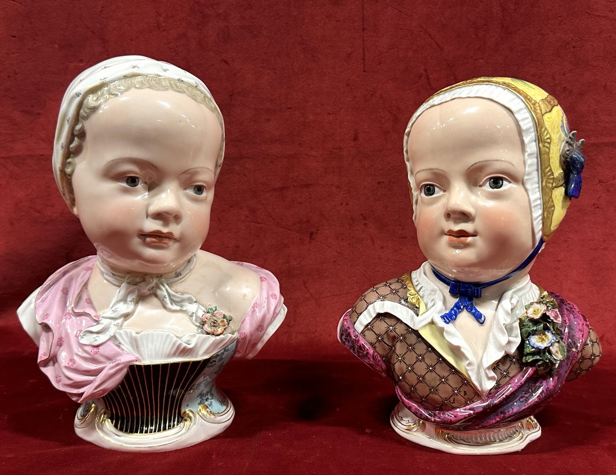 Paire de Bustes d’enfants de la Maison de Bourbon, Meissen, d’après J. J. Kändler-photo-7