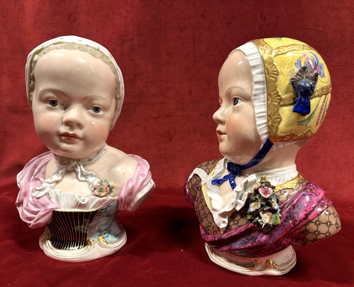 Paire de Bustes d’enfants de la Maison de Bourbon, Meissen, d’après J. J. Kändler