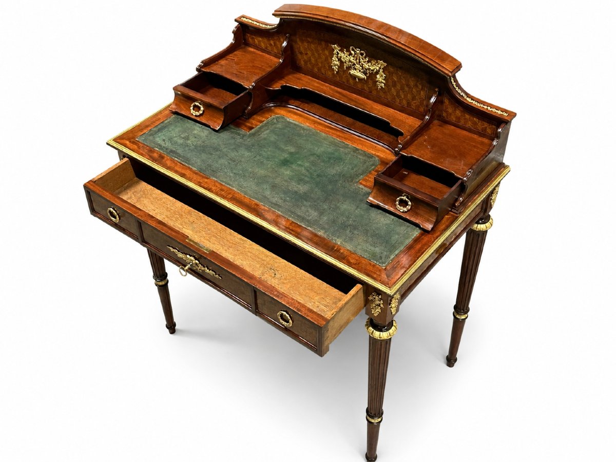 François Linke (1855-1946) Writing Desk, Louis XVI Style, Rosewood, Marquetry, Gilt-bronze-photo-3