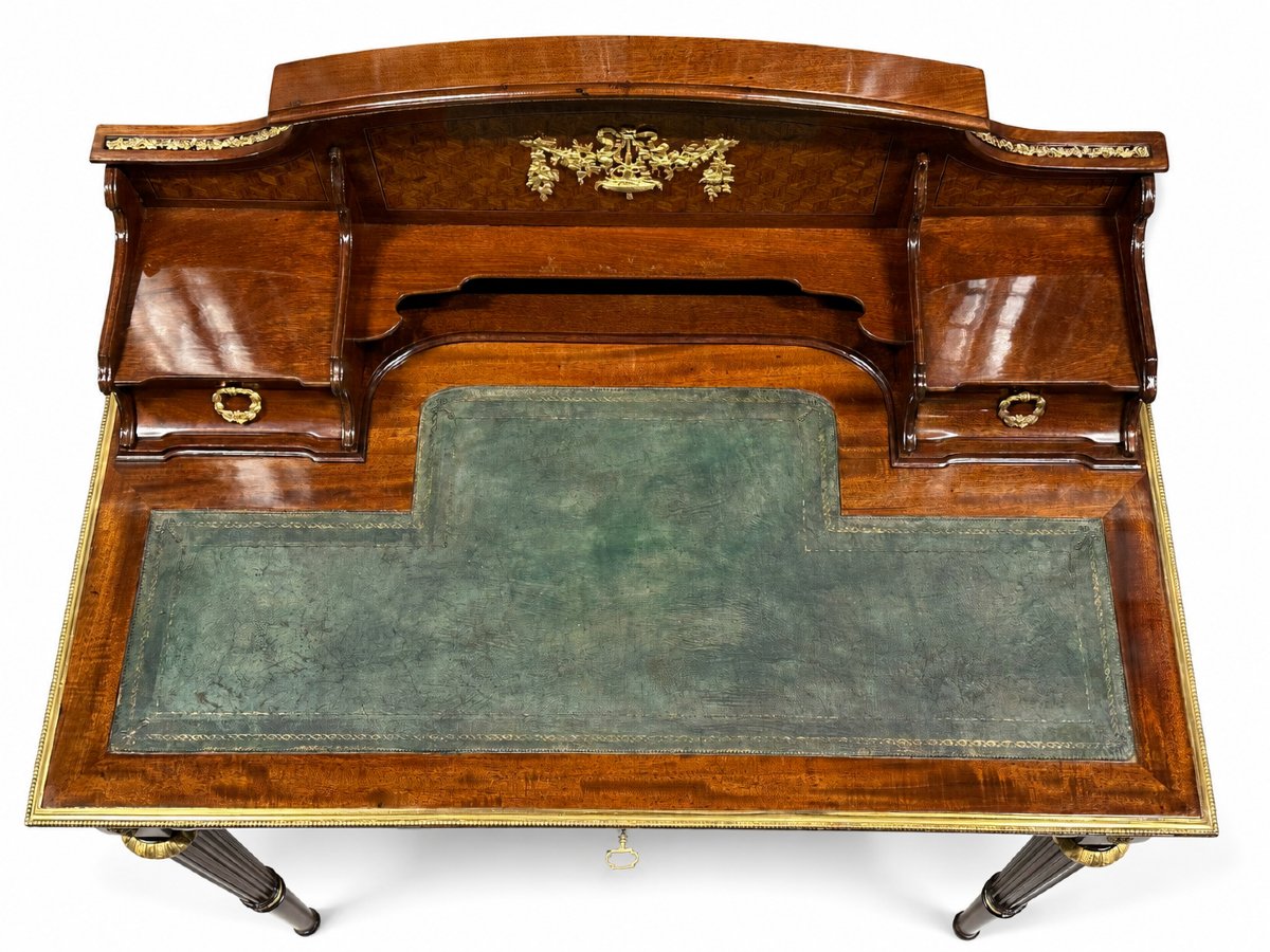 François Linke (1855-1946) Writing Desk, Louis XVI Style, Rosewood, Marquetry, Gilt-bronze-photo-1