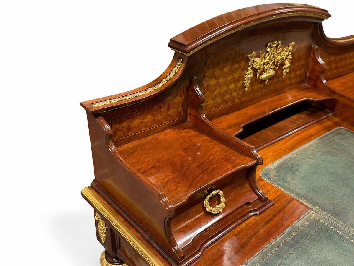 François Linke (1855-1946) Writing Desk, Louis XVI Style, Rosewood, Marquetry, Gilt-bronze-photo-4