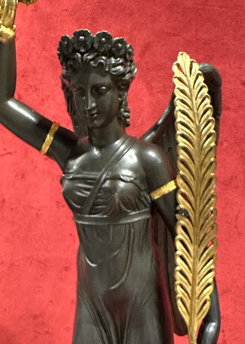 Pair Of Empire Candelabra In Gilded And Patinated Bronze-photo-2