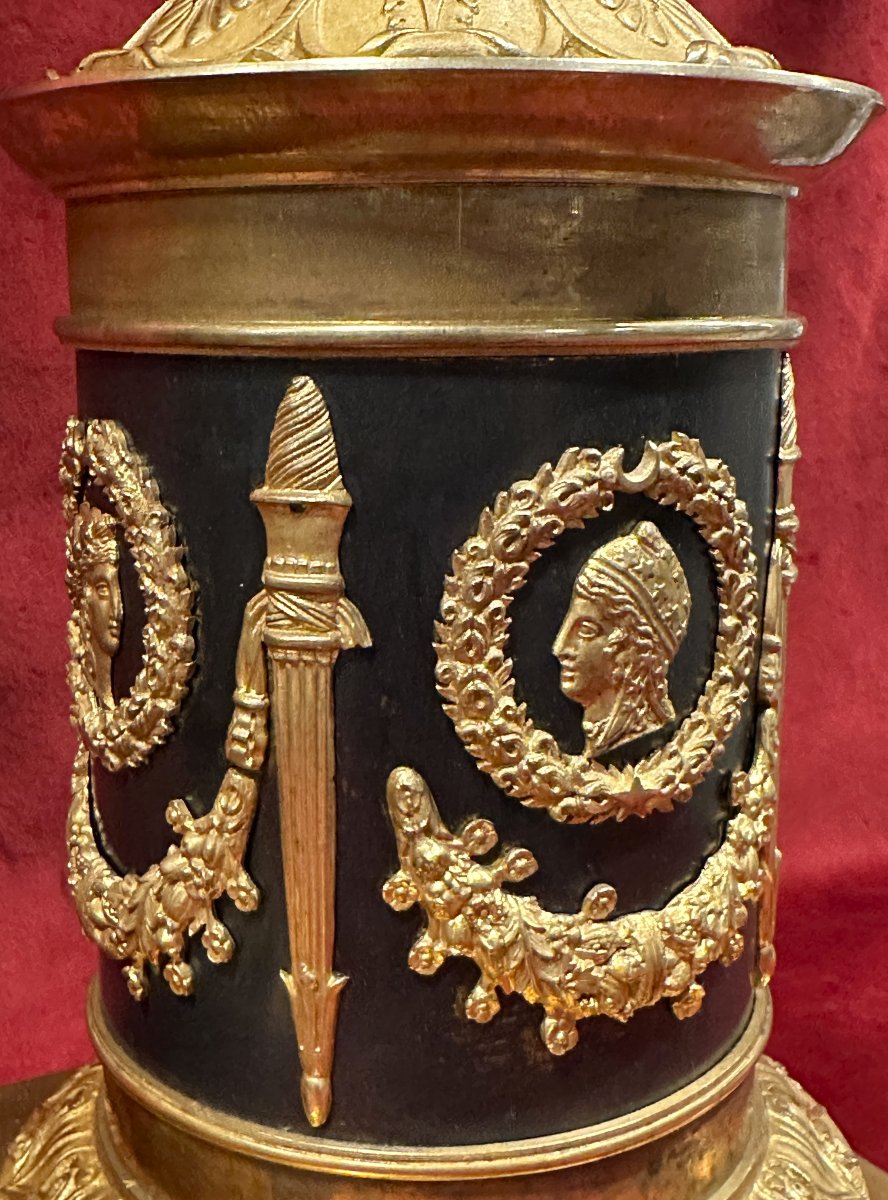 Pair Of Empire Candelabra In Gilded And Patinated Bronze-photo-2