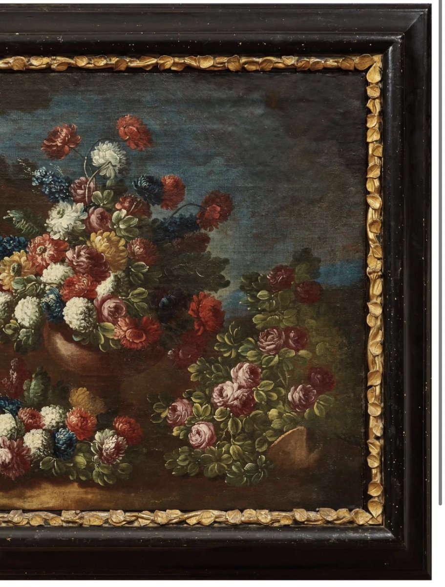 Pair Of Floral Still Lifes, Neapolitan School, Oil On Canvas, 18th Century-photo-4