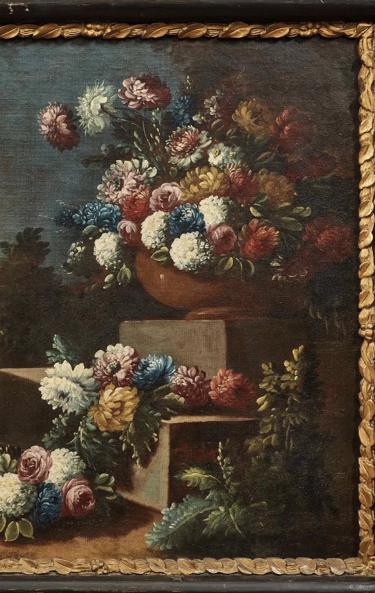 Pair Of Floral Still Lifes, Neapolitan School, Oil On Canvas, 18th Century-photo-6