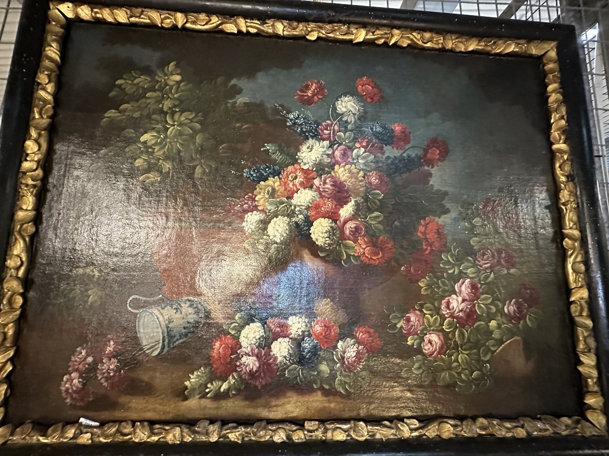Pair Of Floral Still Lifes, Neapolitan School, Oil On Canvas, 18th Century-photo-8