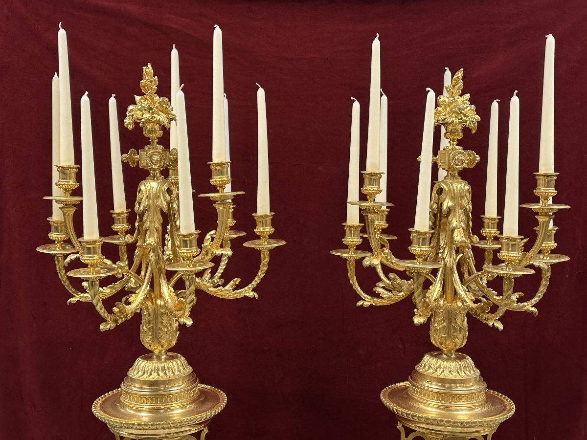 Important Paire De Torchères De Style Louis XVI En Bronze Doré, France, Vers 1880-photo-4