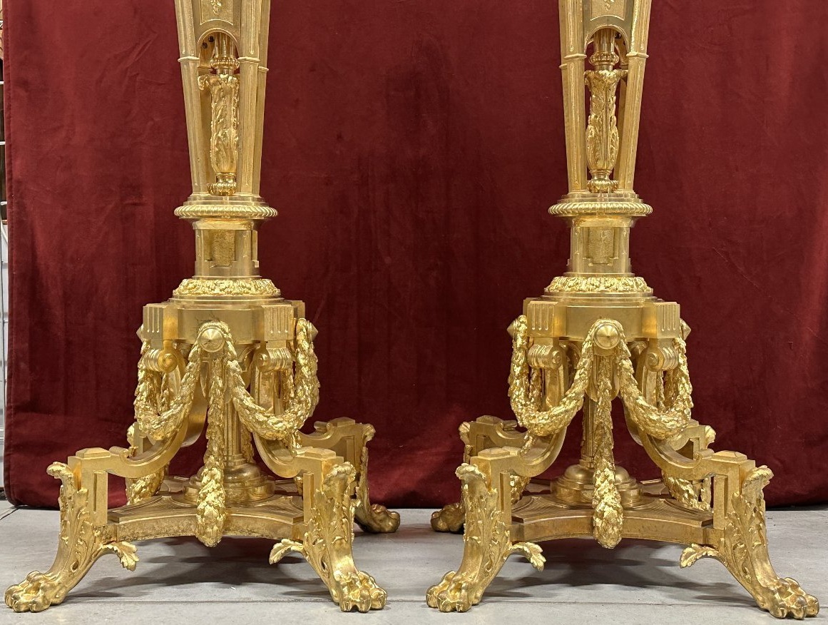 Important Paire De Torchères De Style Louis XVI En Bronze Doré, France, Vers 1880-photo-2