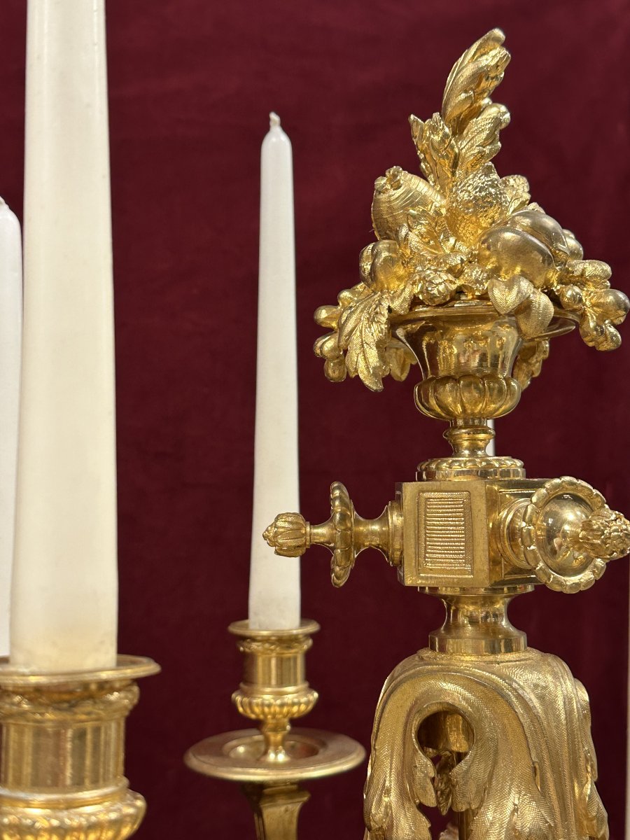 Important Paire De Torchères De Style Louis XVI En Bronze Doré, France, Vers 1880-photo-6
