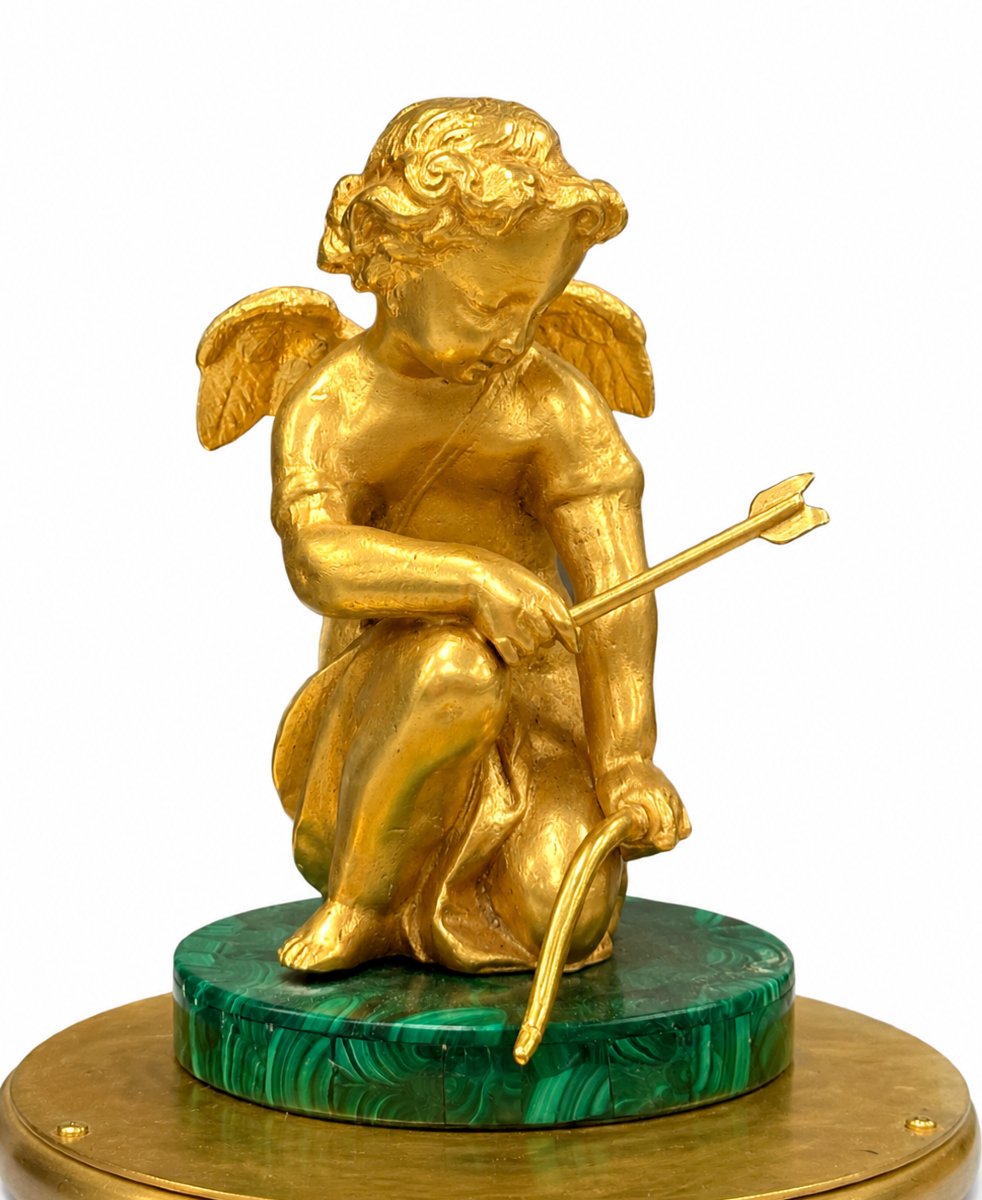 Pendule Cercle Tournant De Style Louis XVI En Malachite Et Bronze Doré-photo-4