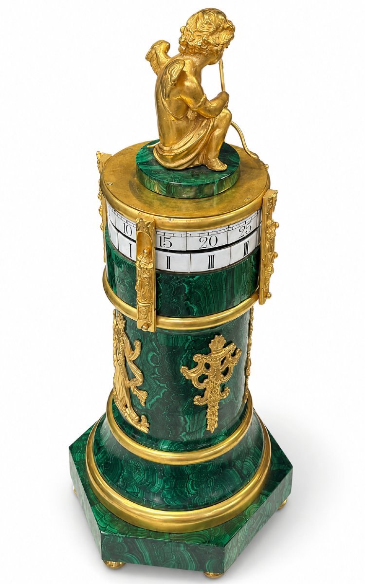 Pendule Cercle Tournant De Style Louis XVI En Malachite Et Bronze Doré-photo-5