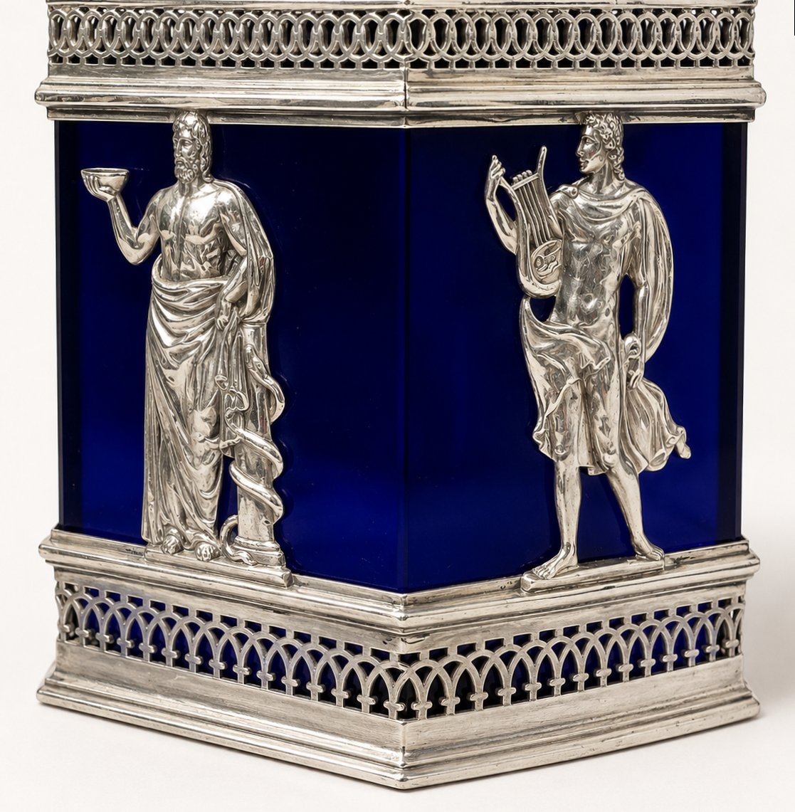 Bonbonnière En Argent et Verre Bleu Cobalt, signe Wilhelm Hülse, XIXe Siècle-photo-2