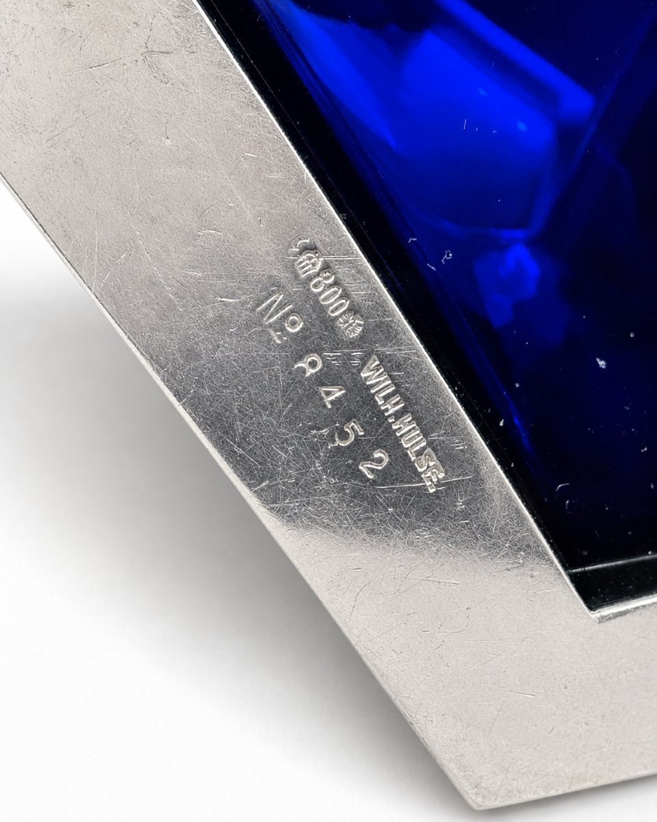 Bonbonnière En Argent et Verre Bleu Cobalt, signe Wilhelm Hülse, XIXe Siècle-photo-4
