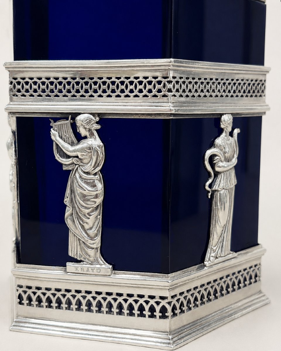 Bonbonnière En Argent et Verre Bleu Cobalt, signe Wilhelm Hülse, XIXe Siècle-photo-2