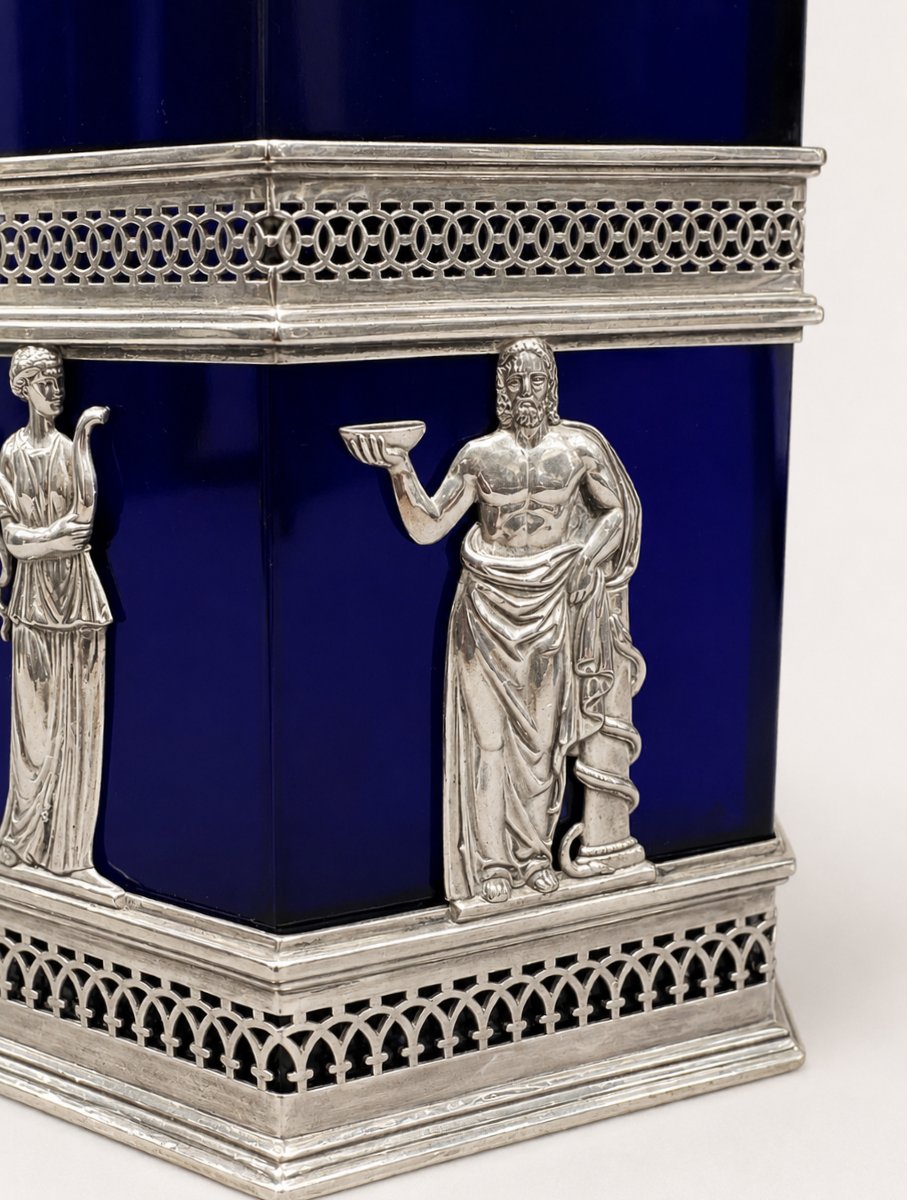 Bonbonnière En Argent et Verre Bleu Cobalt, signe Wilhelm Hülse, XIXe Siècle-photo-4