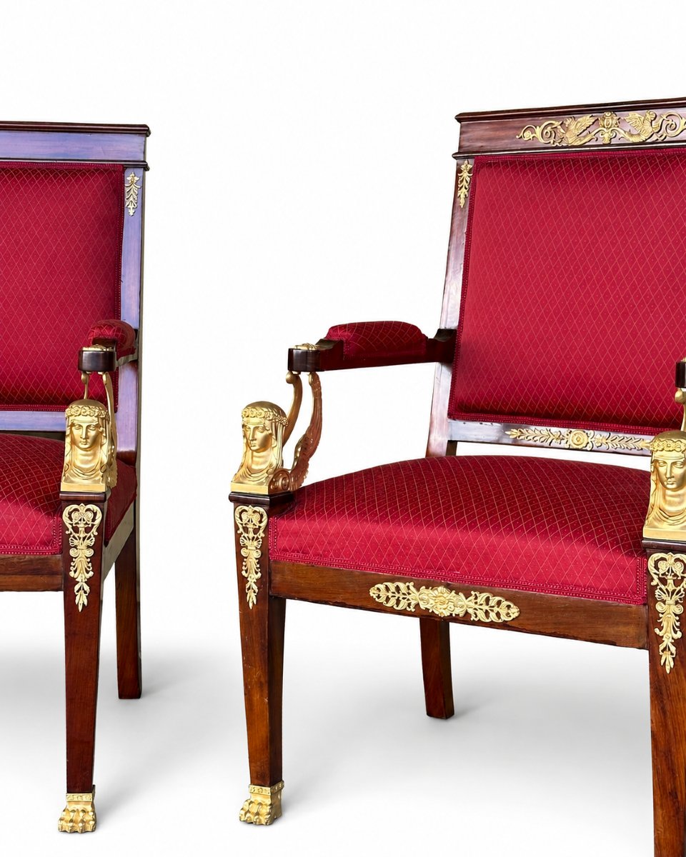 Salon de Style Empire en Acajou et Bronze Doré, France, fin du XIXe siècle-photo-4