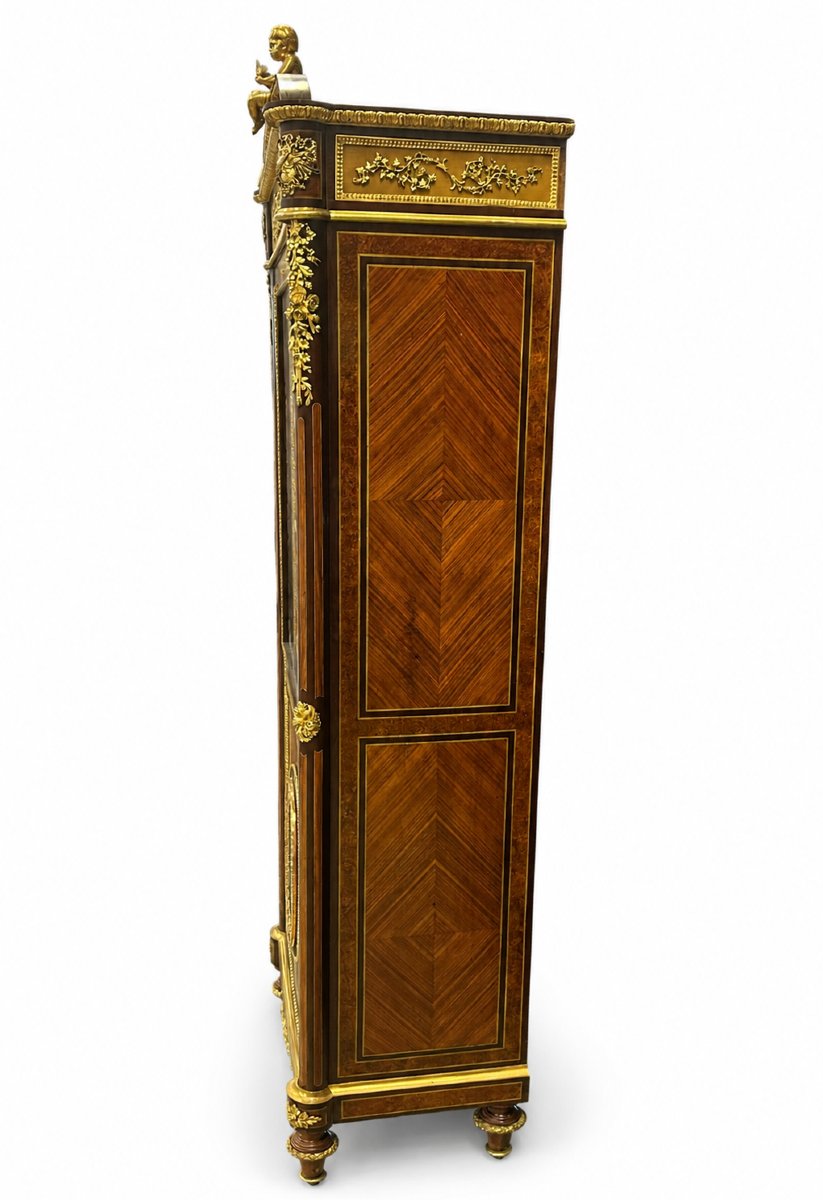 Vitrine Napoléon III en Placage et Bronze Doré, att. à François Linke-photo-5