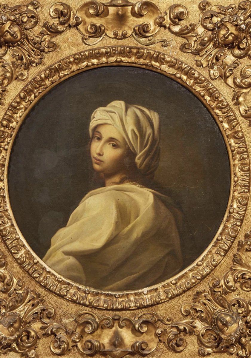 Large Carved And Gilded Wooden Frame In The Baroque Style With A Portrait, 19th Century-photo-2