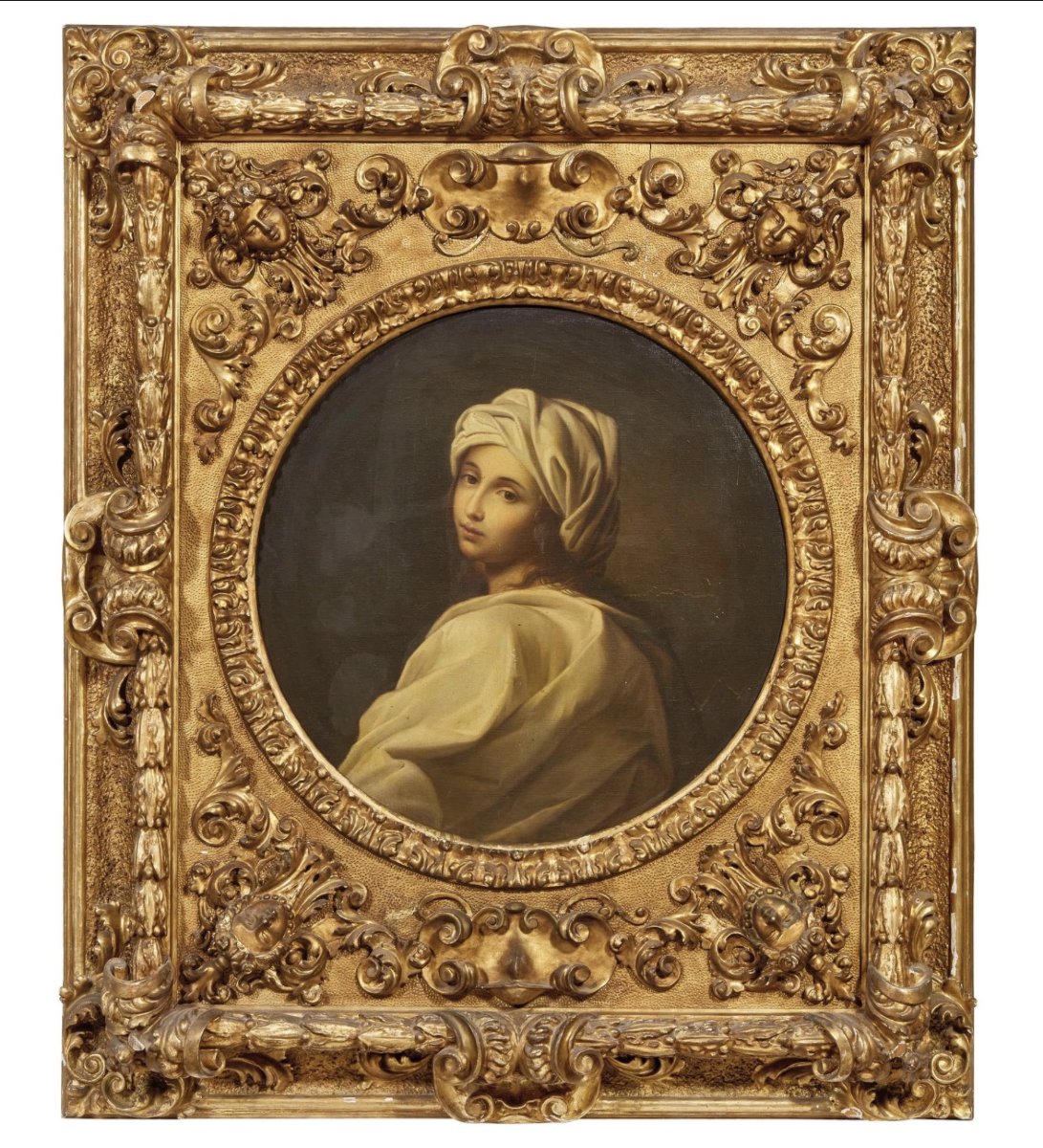Large Carved And Gilded Wooden Frame In The Baroque Style With A Portrait, 19th Century-photo-3