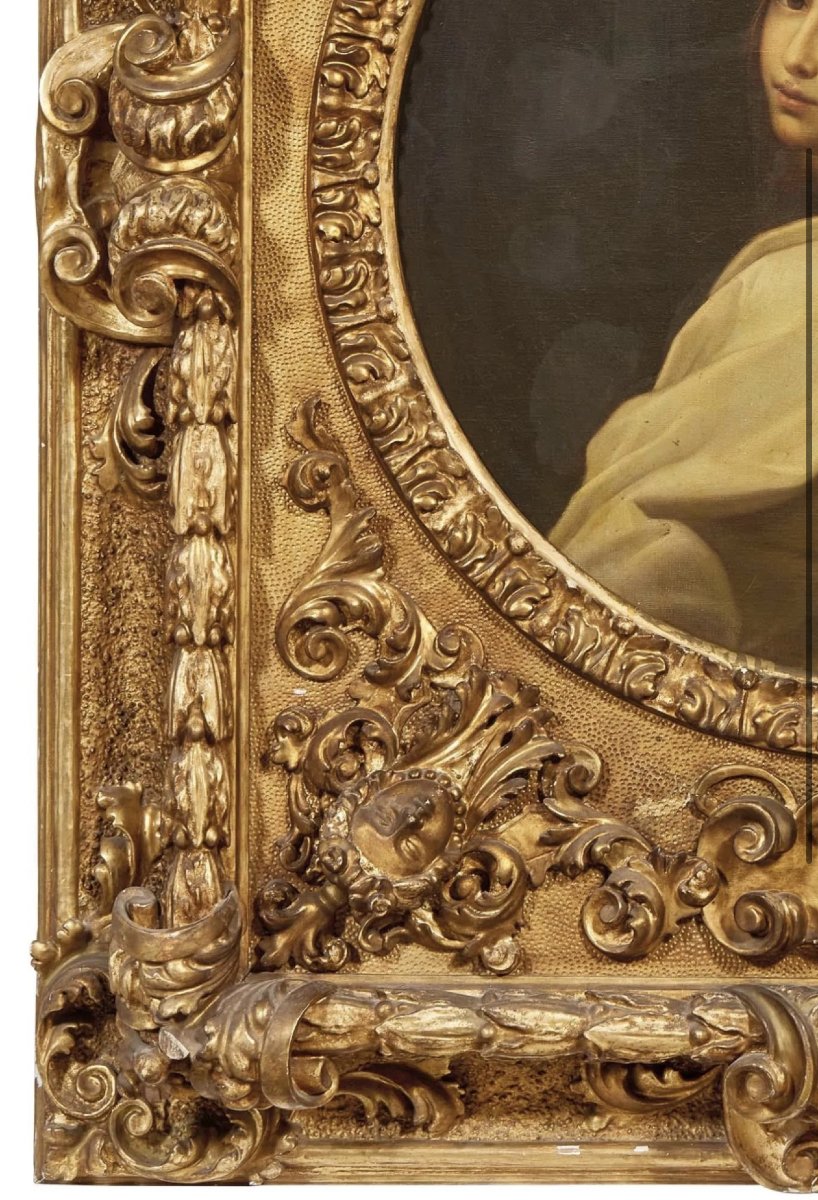 Large Carved And Gilded Wooden Frame In The Baroque Style With A Portrait, 19th Century-photo-1