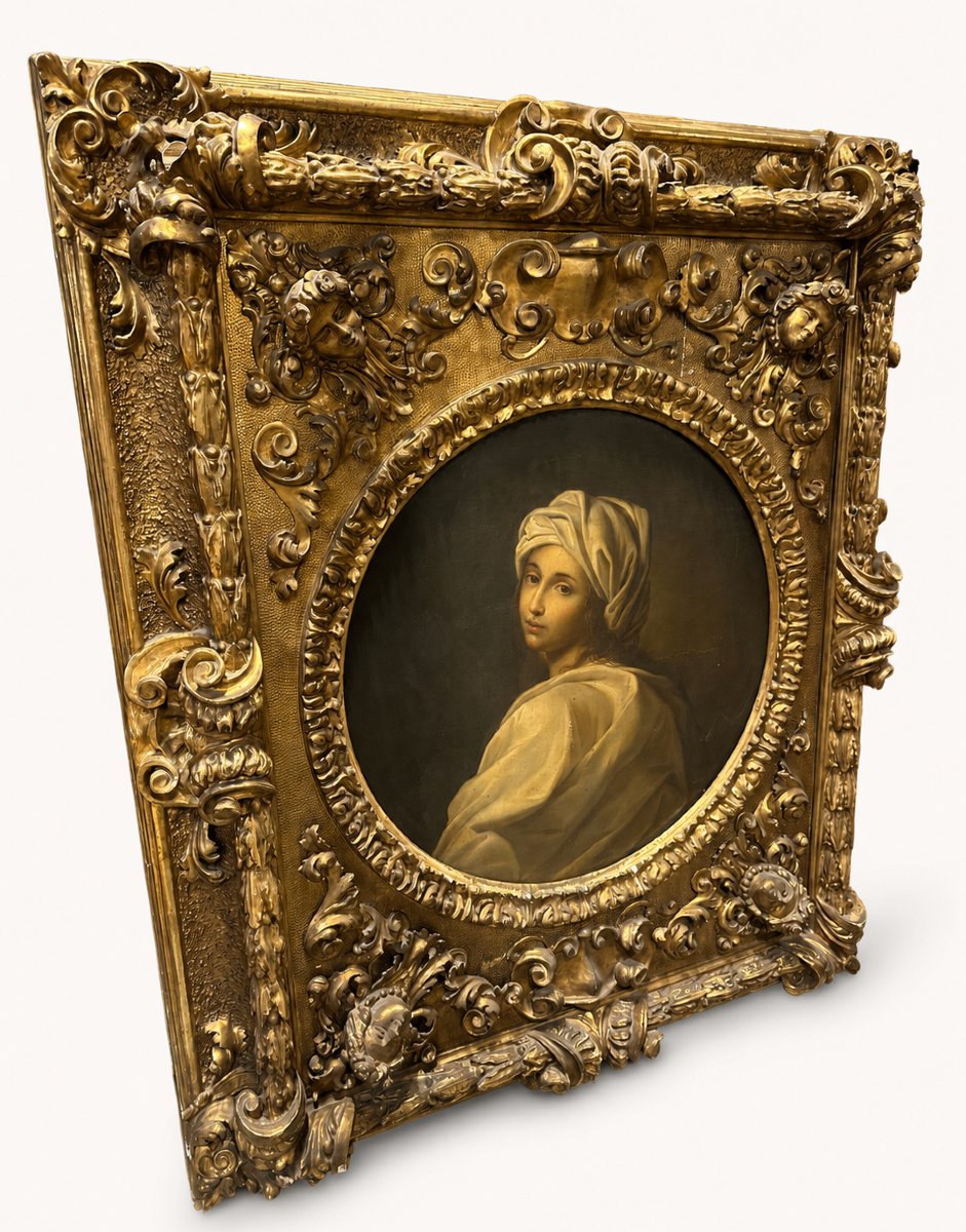 Large Carved And Gilded Wooden Frame In The Baroque Style With A Portrait, 19th Century