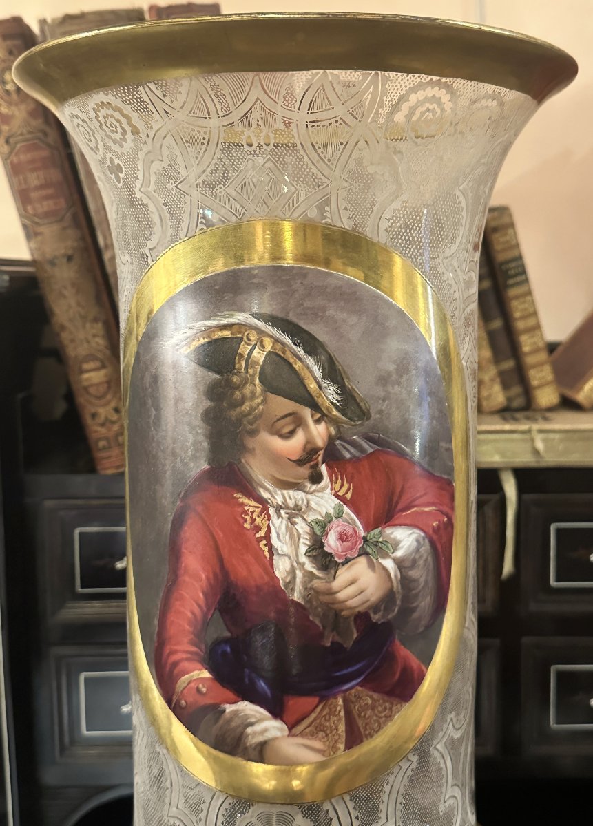 Paire de Grands Vases en Cristal Gravé et Peint, Attribuée à Baccarat, Napoléon III-photo-6