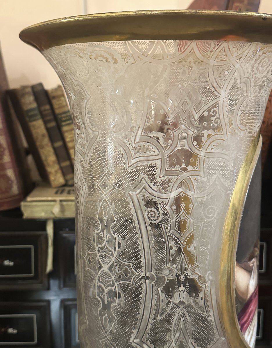 Paire de Grands Vases en Cristal Gravé et Peint, Attribuée à Baccarat, Napoléon III-photo-7