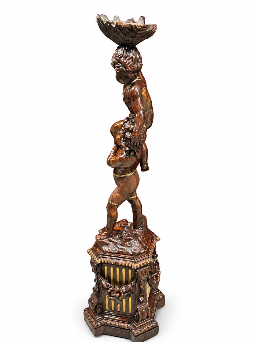 Wooden Sculpture Depicting Two Children, Attributed To Valentino Panciera Besarel (1829–1902)-photo-3