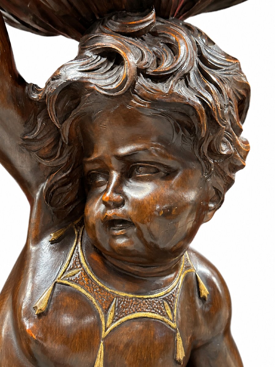 Wooden Sculpture Depicting Two Children, Attributed To Valentino Panciera Besarel (1829–1902)-photo-2