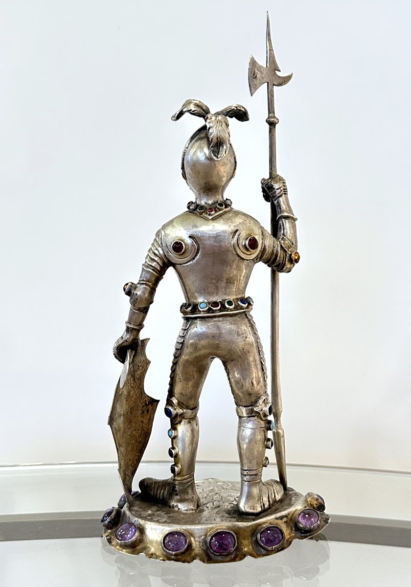 Silver And Semiprecious Silverknight – Hanau, Late 19th Century-photo-3