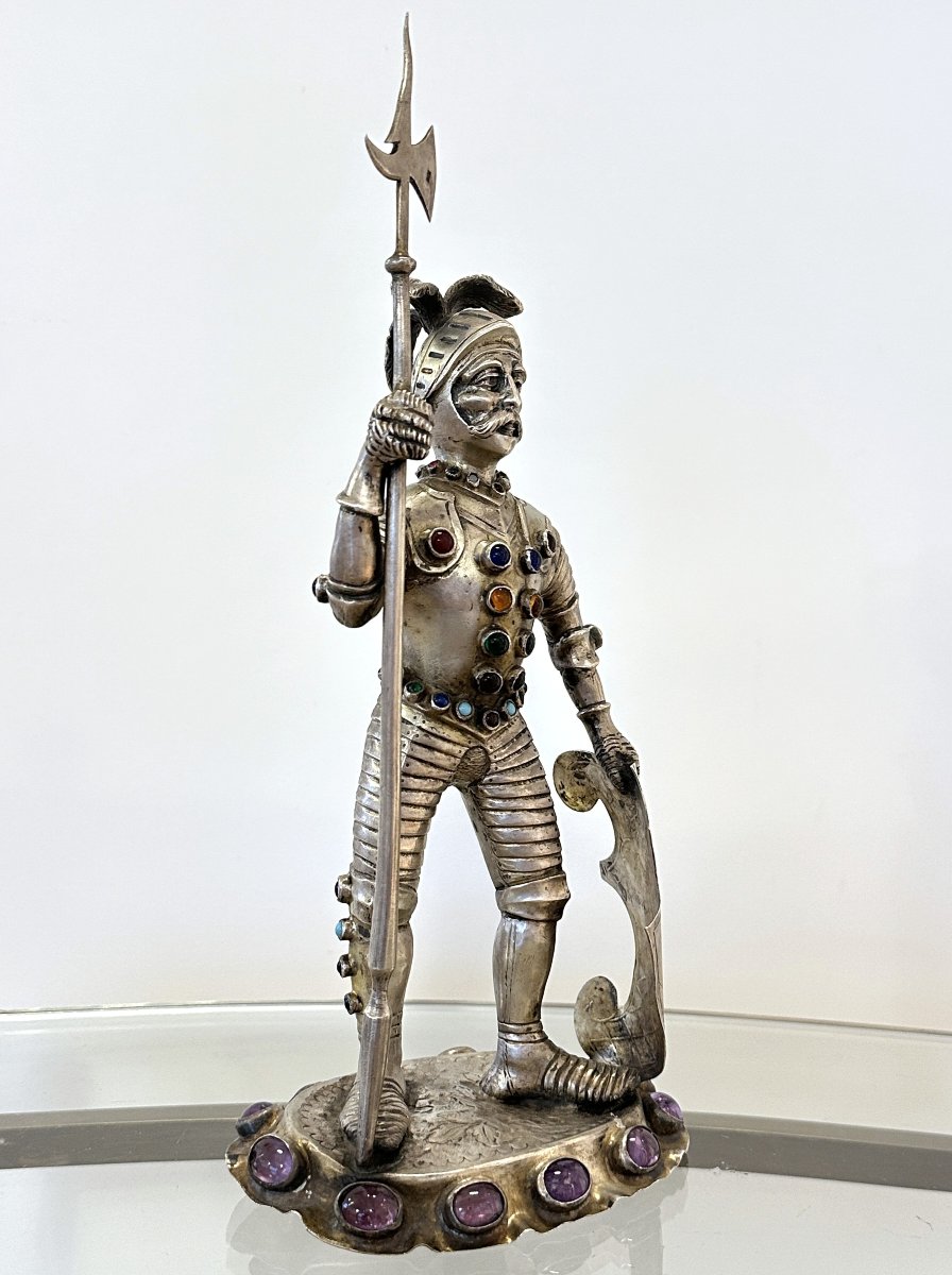 Silver And Semiprecious Silverknight – Hanau, Late 19th Century-photo-4
