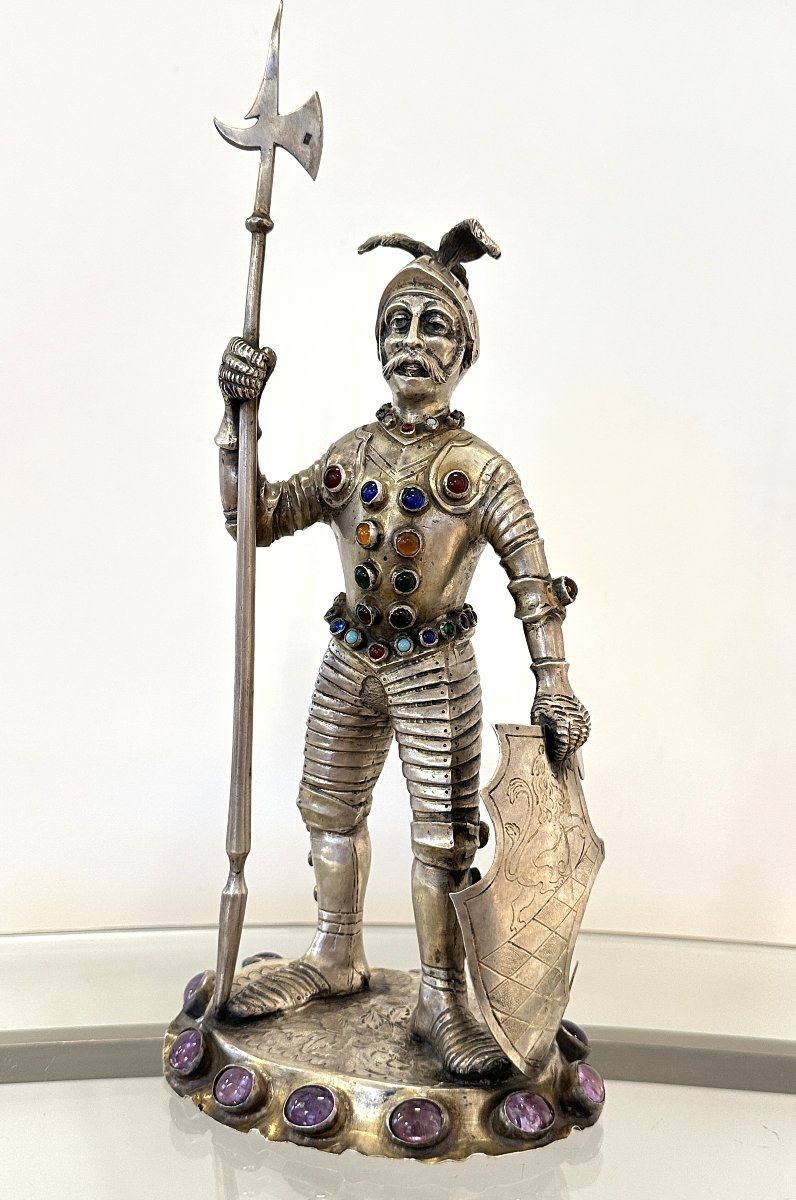 Silver And Semiprecious Silverknight – Hanau, Late 19th Century