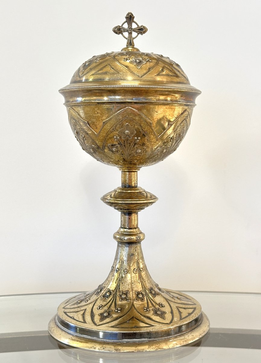 Ciboire en Argent Doré, style Néogothique, fin du XIXe siècle-photo-3