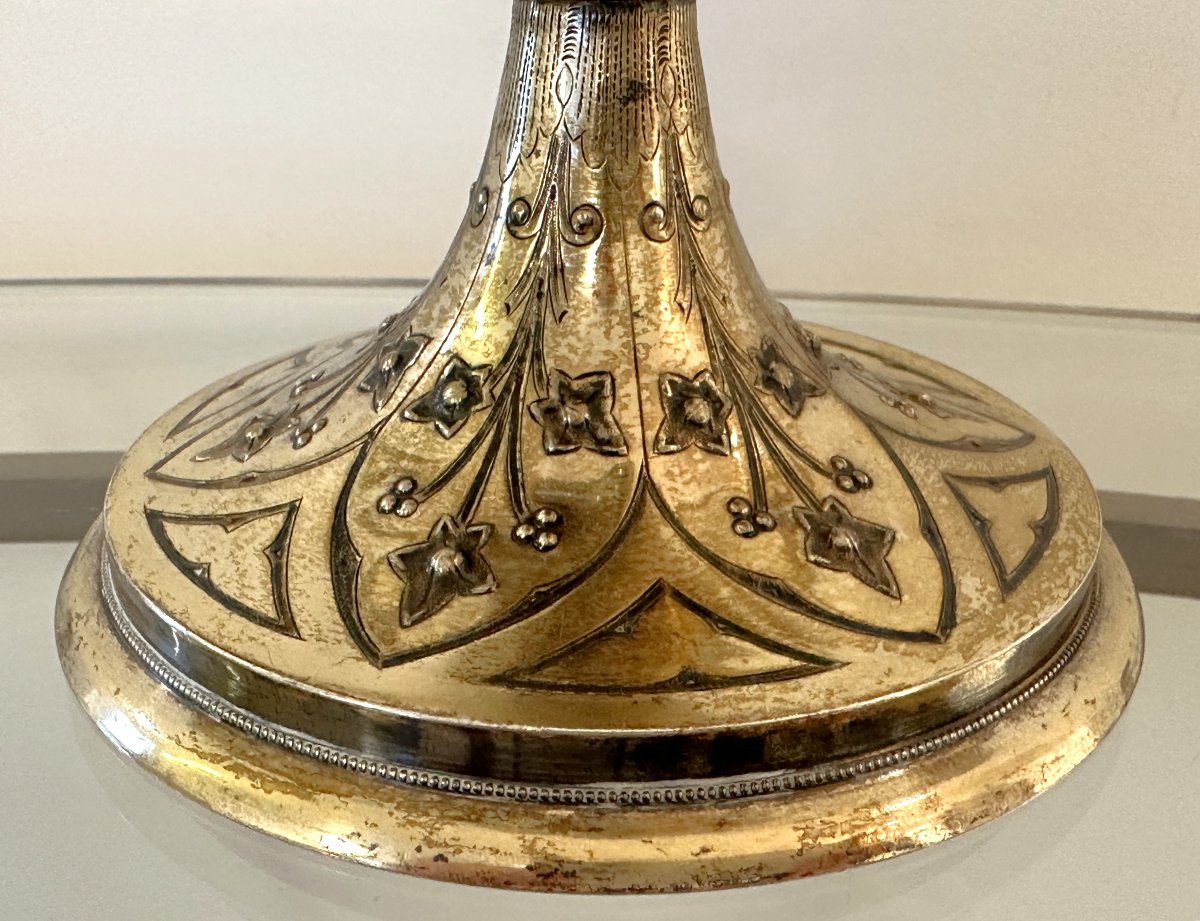 Ciboire en Argent Doré, style Néogothique, fin du XIXe siècle-photo-1