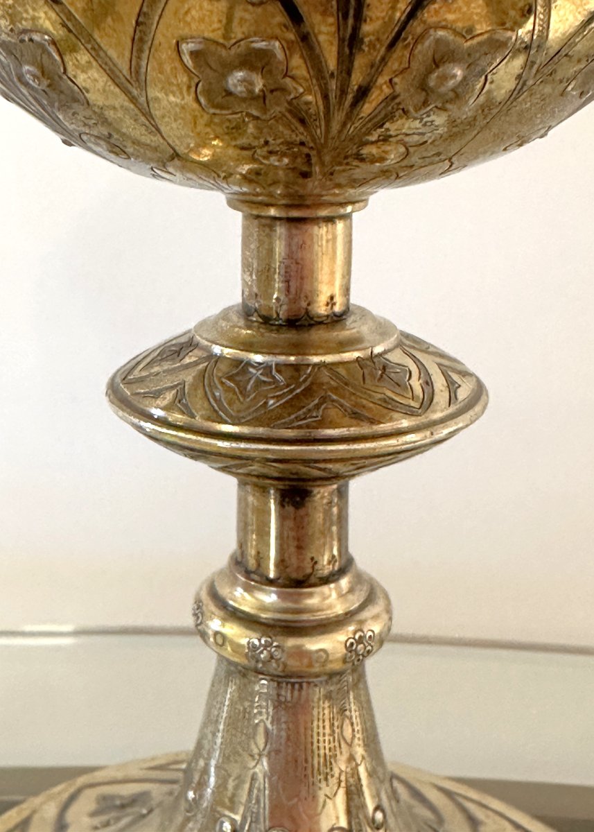 Ciboire en Argent Doré, style Néogothique, fin du XIXe siècle-photo-3