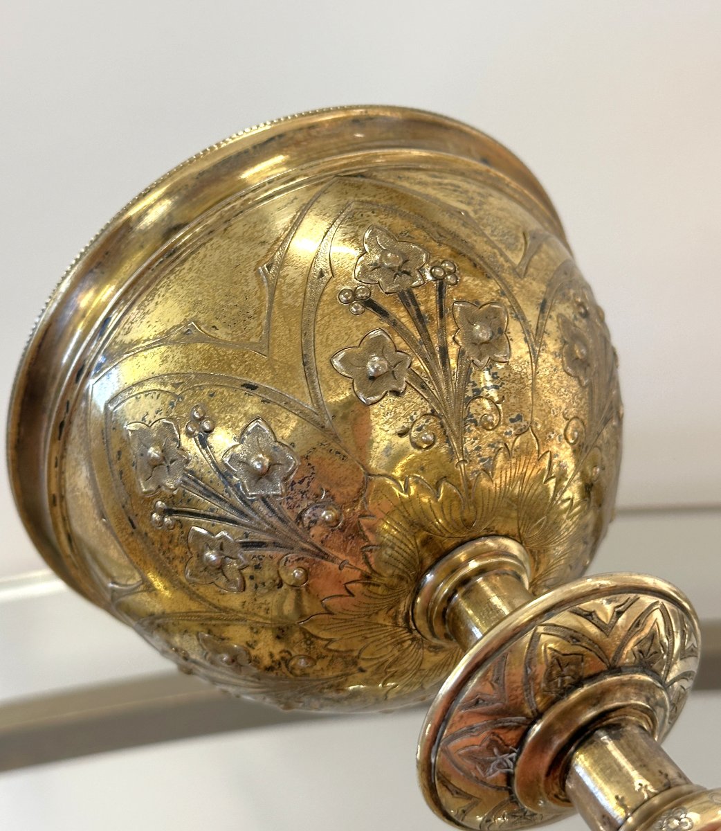 Ciboire en Argent Doré, style Néogothique, fin du XIXe siècle-photo-8