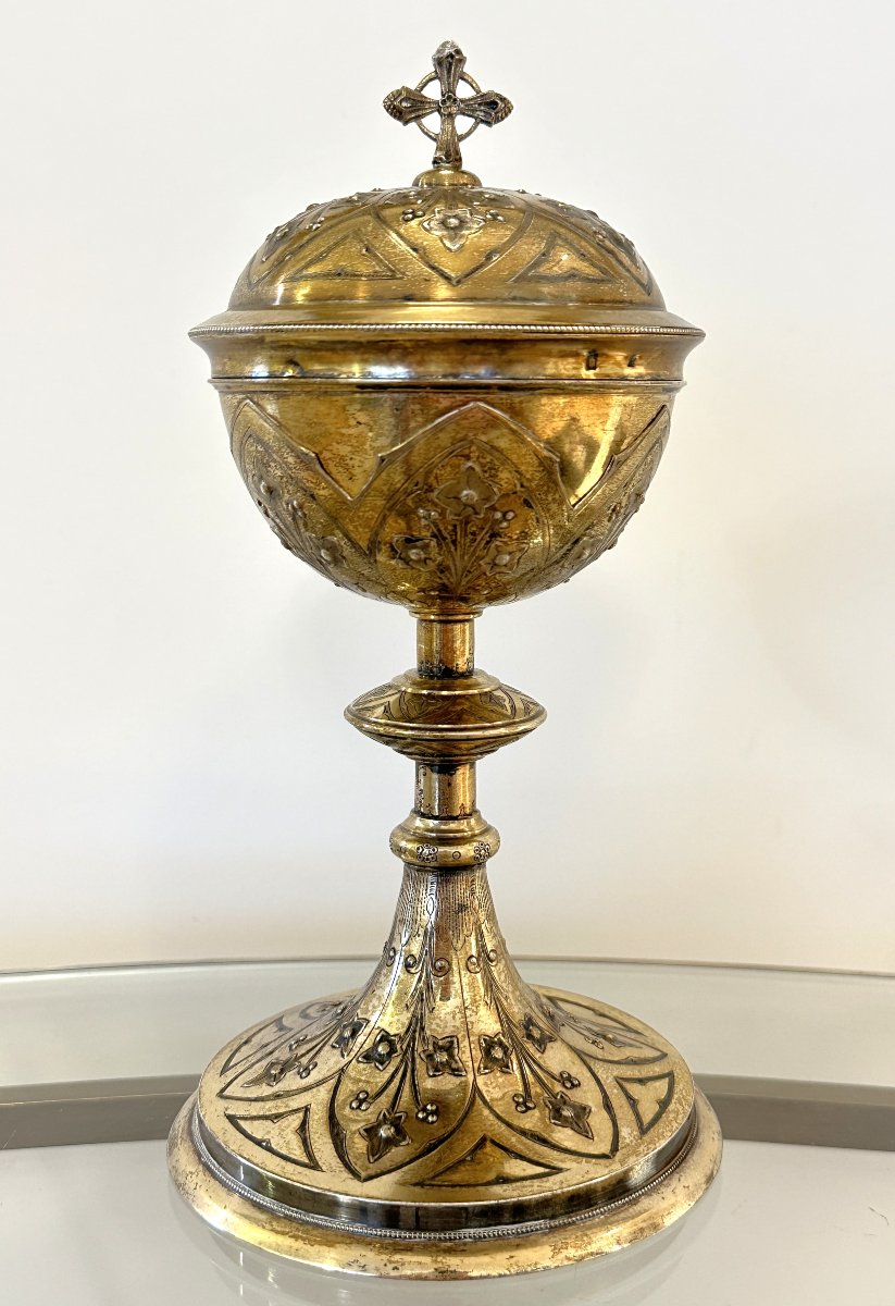 Ciboire en Argent Doré, style Néogothique, fin du XIXe siècle