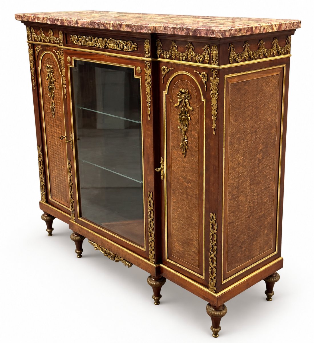 Vitrine de Style Louis XVI att. F. Linke et Marqueterie, Bronzes Dorés, XIXe-photo-1