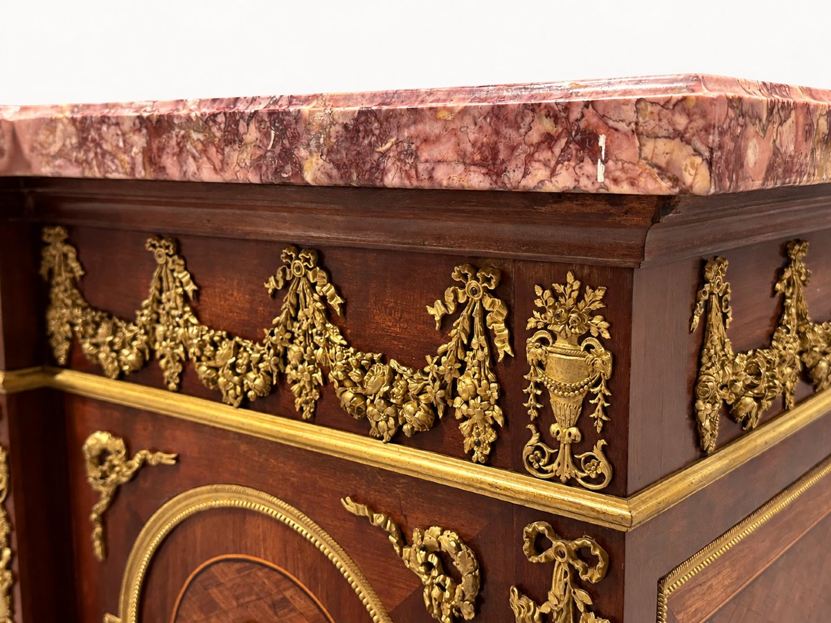 Vitrine de Style Louis XVI att. F. Linke et Marqueterie, Bronzes Dorés, XIXe-photo-2
