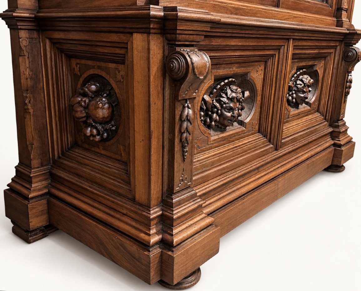 Paire de Grandes  Bibliothèques Néo-Renaissance en Noyer Massif, fin XIXe siècle-photo-2