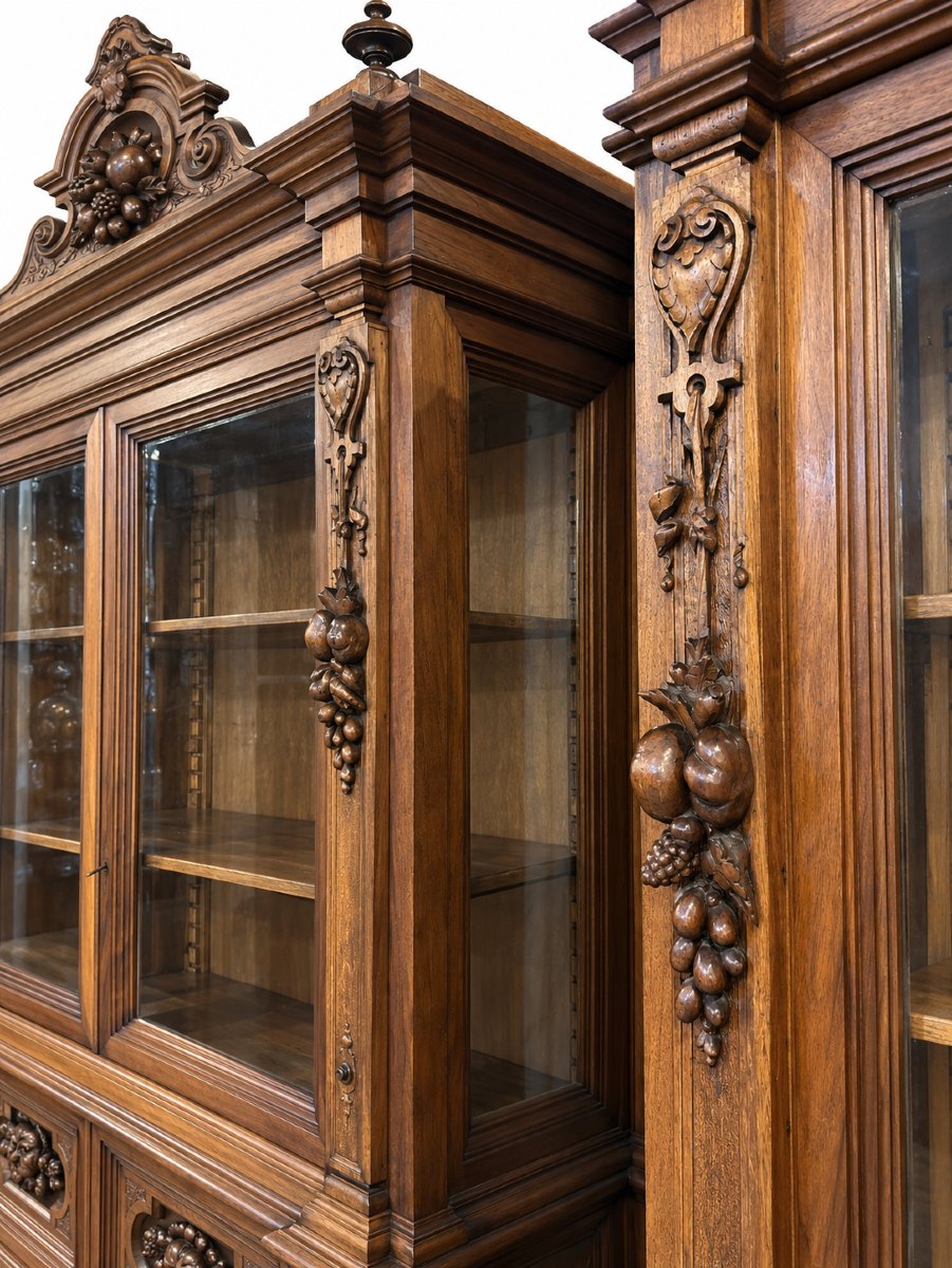 Paire de Grandes  Bibliothèques Néo-Renaissance en Noyer Massif, fin XIXe siècle-photo-2