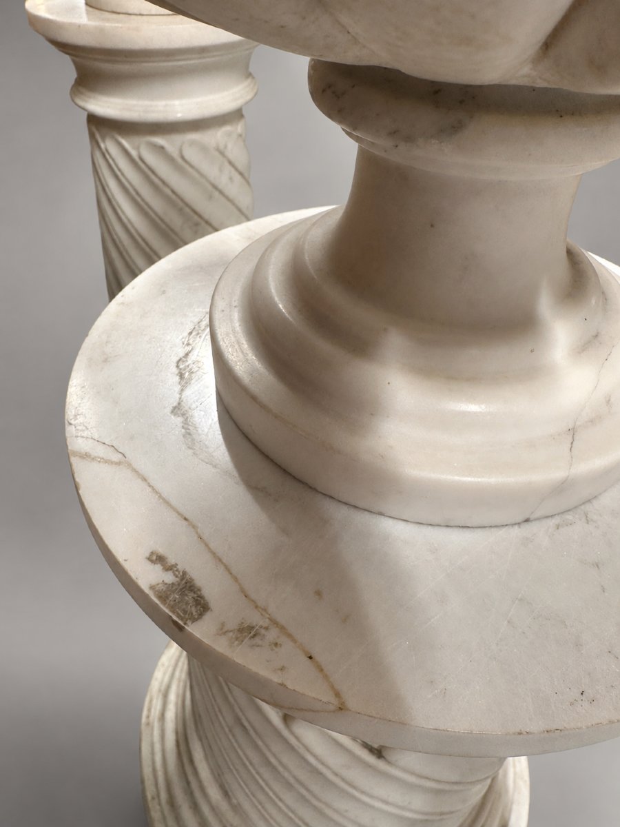 Pair Of Large Carrara Marble Basins On Pedestals, Italy, 20th Century-photo-3
