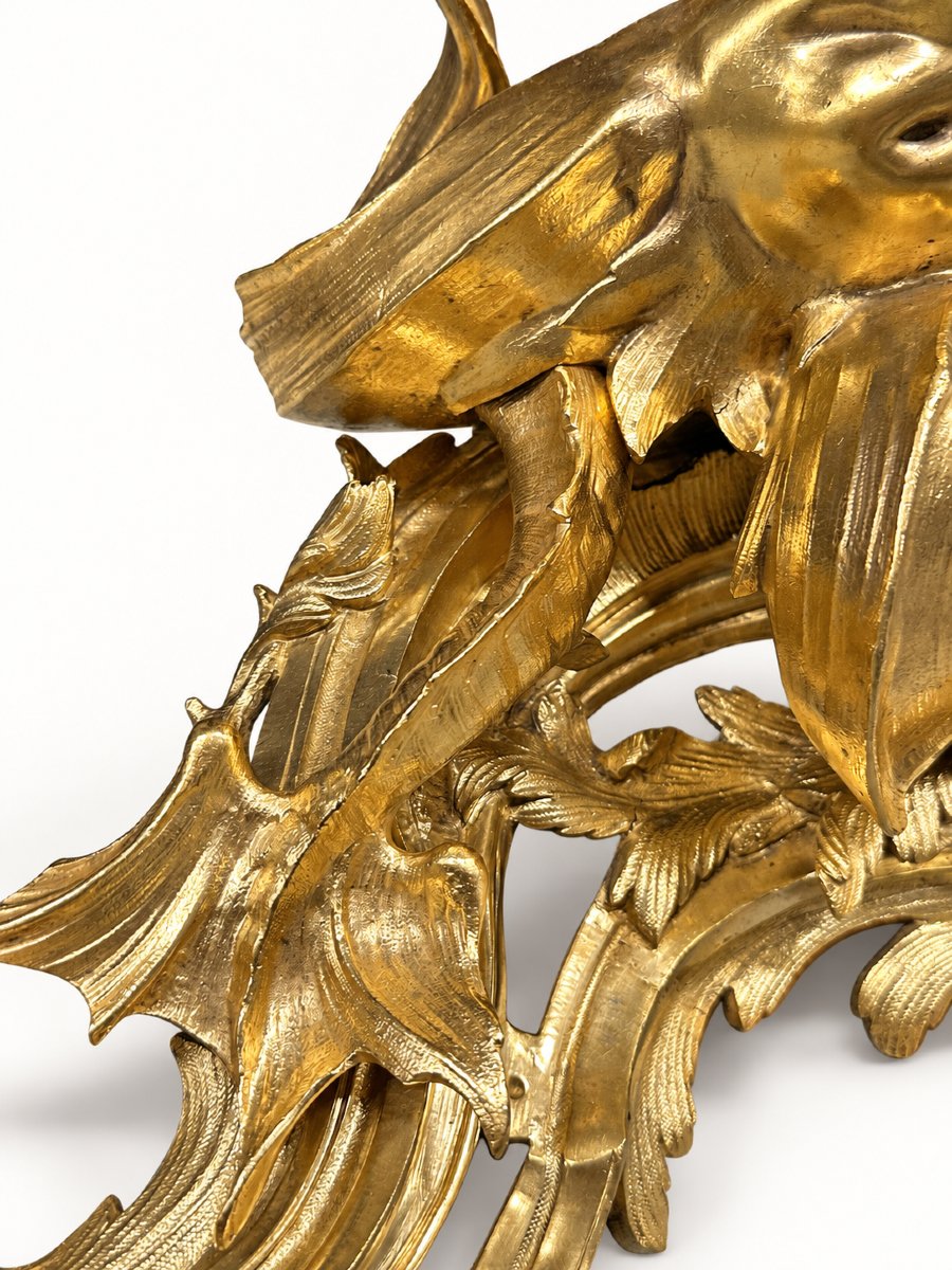 Pair Of Louis XV-style Gilded Bronze Andirons With Tritons, 19th Century-photo-3