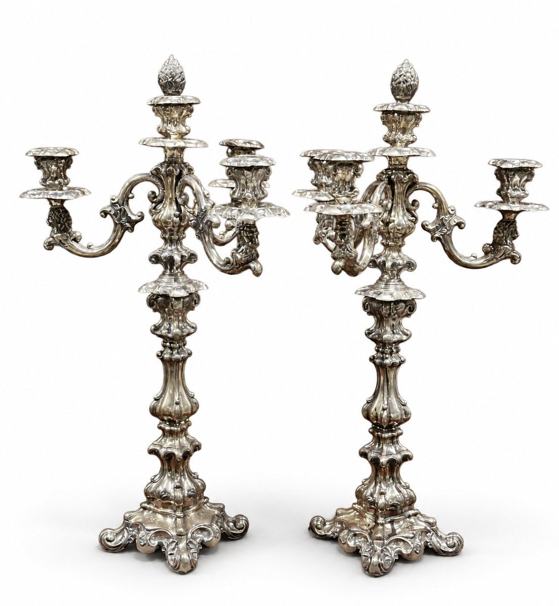 Paire de Grands Candélabres en Argent, Hanau, fin du XIXe siècle-photo-3
